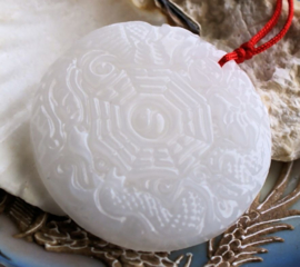 Jade Pendant: Yin Yang Tai Chi Diagram - 46 mm - White