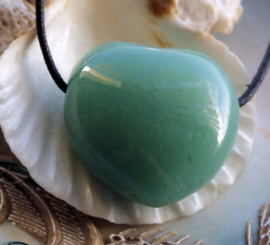 Large Heart Pendant on Black Cord Necklace: Green Aventurine - approx 35 mm