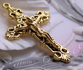 Pendant: Large Gothic Crucifix - 54 mm - Antique Gold/Brass Tone