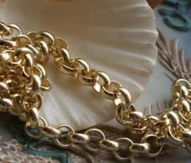 Jasseron Chain for Necklace/Bracelet - per 50 cm length - 7 mm chain - Gold tone