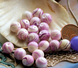 set/8 beads: Glass with Mother of Pearl luster - Round - 8 mm - Violet Pink White