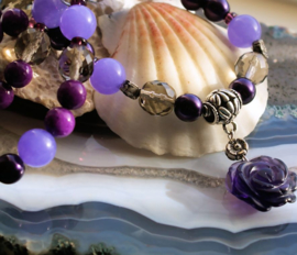 C&G Collier: Amethist Quartz Roos - Paars & Violet Jade - Czech Glass