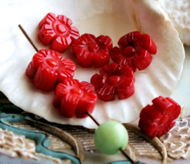 1 Beautiful Bead: Faux Red Coral Flower - 9-10 mm