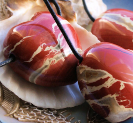 Large Heart Pendant on Black Cord Necklace: African Red Jasper - approx 35 mm