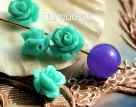 set/5 beads: Acrylic - Rose - 10 mm - Turquoise or Jade Green Colour