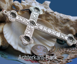 Large Pendant: Crucifix Cross with detailed decoration - 80 mm - Antique Silver tone