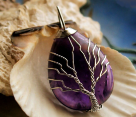 Tree of Life Pendant of Amethyst or Opalite or Onyx - 45 mm - various options