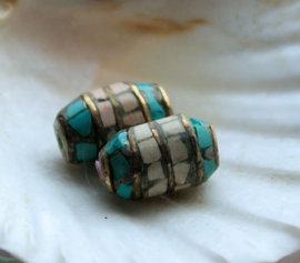 1 handmade Tibetan Kraal: Brass with real Turquoise & Coral - var. options - RWT