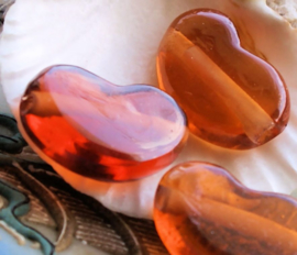 set/3 Large Beads: Resin - Heart Shaped - 29 mm - Amber tone