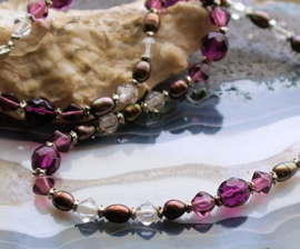 C&G Necklace: real Brown Freshwater Pearls with Czech Facet Glass
