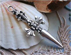 Pendant: Skull Sword - 57 mm - Antique Silver tone