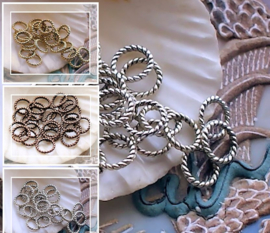 set/25 Closed Rings - Twisted - 8 mm - Antique Silver or Gold or Bronze or Copper Tone