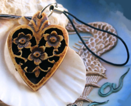 Strap Key Ring/Purse Ring: Bone Heart with Flowers
