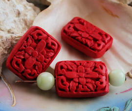 1 Beautiful large bead: CINNABAR - Peony - 23x17 mm - Red