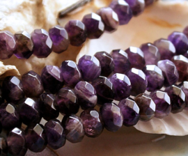 set/5 beads: Amethyst - Faceted Disc - 8x5 mm - Dark Violet-Purple