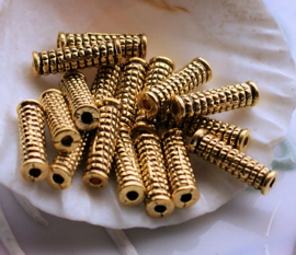 set/5 Kralen: Tube - 14x4 mm - Metaal - Brons Goud Koper Zilver