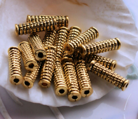 set/5 beads: Tube - 14x4 mm - Metal - Bronze Gold/Brass Silver Copper