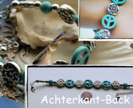 Armband: Peace - Turquoise Howliet + Antiek Zilver Kleur - Verstelbaar