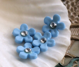 set/5 Cabochons van Kunststof: Bloem met Strass - 11 mm - Licht Blauw