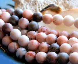 set/6 beads: Zebra-Jasper - Round - 8 mm - Pink Gray - Half-Matte