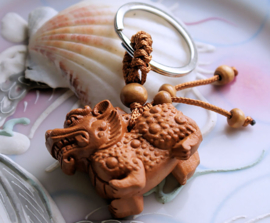 Wooden Key Ring/Pendant: Pixiu - Winged Lion Dragon