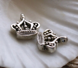 set/5 3-D Charms: Crown - 13x12 mm - Antique Silver tone Metal