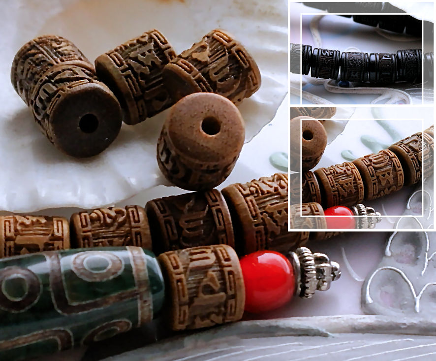 Set/5 Sandalwood MANTRA kralen - 8 mm tube - Zwart of Bruin