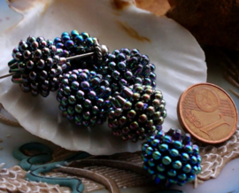 set/5 Berry Beads: 16x14 mm - Peacock Black Iridescent Opaque