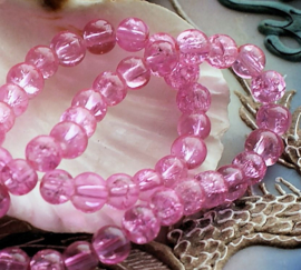 set/20 beads: Crackle - Round - 6 mm - Pink