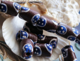 set/3 Krobo TRADE BEADS - Handelskralen uit Ghana - Glas - ca 15-16 mm - Bruin Blauw Wit