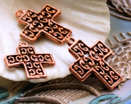 set/3 Charms: Crucifix Cross - 22 mm - Antique Copper Tone