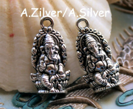 set/2 Bedels: Olifant-God GANESH - Ganesha - 27x14 mm - Antiek Zilver of Koper Kleur