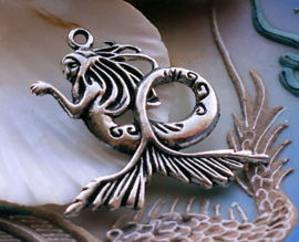 Large Pendant: Mermaid - 42x41 mm - Antique Silver Tone