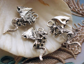 set/3 charms: Detailed Dragon 3D - 27 mm - Antique Silver tone