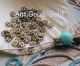 set/50 Beads: Bali Dots Daisy - Spacer - 4,5 mm - Gold/Antique Copper Tone Metal