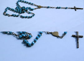 Vintage Rosary - Brass with Aqua-Blue