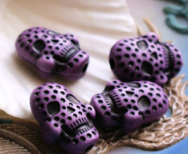 1 grote kraal: Kunsthars - SKULL - 20x15 mm - Violet Paars met Zwart