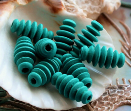 set/10 beads: Wood - Tabular Twist - 17x9 mm - Turquoise Matte