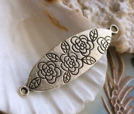 1 Pendant/Connector: Roses Flowers - 43 mm - Antique Silver Tone metal