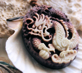 Pendant on Leather Cord-Necklace: Dragon - Zi Pao Jade - 45x36 mm