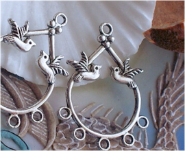 1 Pendant or (Earring) Chandelier - Birds - 36 mm - Antique Silver tone