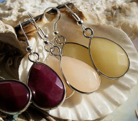 C&G Earrings: Faceted JADE Drops - Wine Red or Champagne or Yellow - Silver