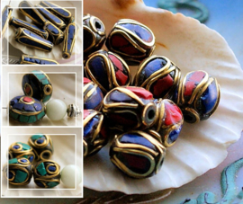 1 handmade Tibetan Kraal: Brass with real Lapis Lazuli and/or Turquoise & Coral  - var. options - LTK2