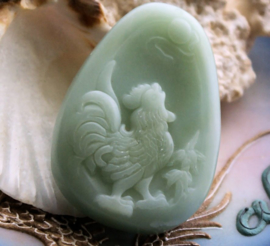 Jade Pendant: Cock/Rooster - 53 mm - Celadon Green