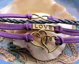 Armband 'Purple Endless Love' 4-rij in Imitatie Suède/Leer