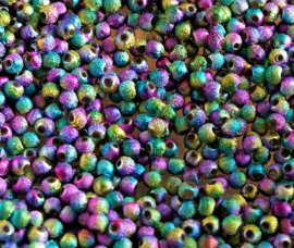 set/50 Beads: Metal Look STARDUST - Round - 4 mm - Multi Metallic Bright or Peacock or Pastel