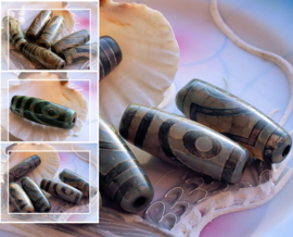 1 Grote Tibetaanse DZI Gebedskraal: Eye Bead - Agaat - ca 40 mm lang