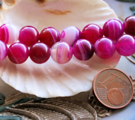 set/7 beads: Stripe Agate - Round - 8,4 mm - Cyclame Pink & White