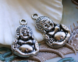 1 Charm: Smiling Buddha - 27 mm - Antique Silver tone