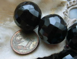1 Large Bead: CZECH GLASS - Faceted - 16 mm - Black